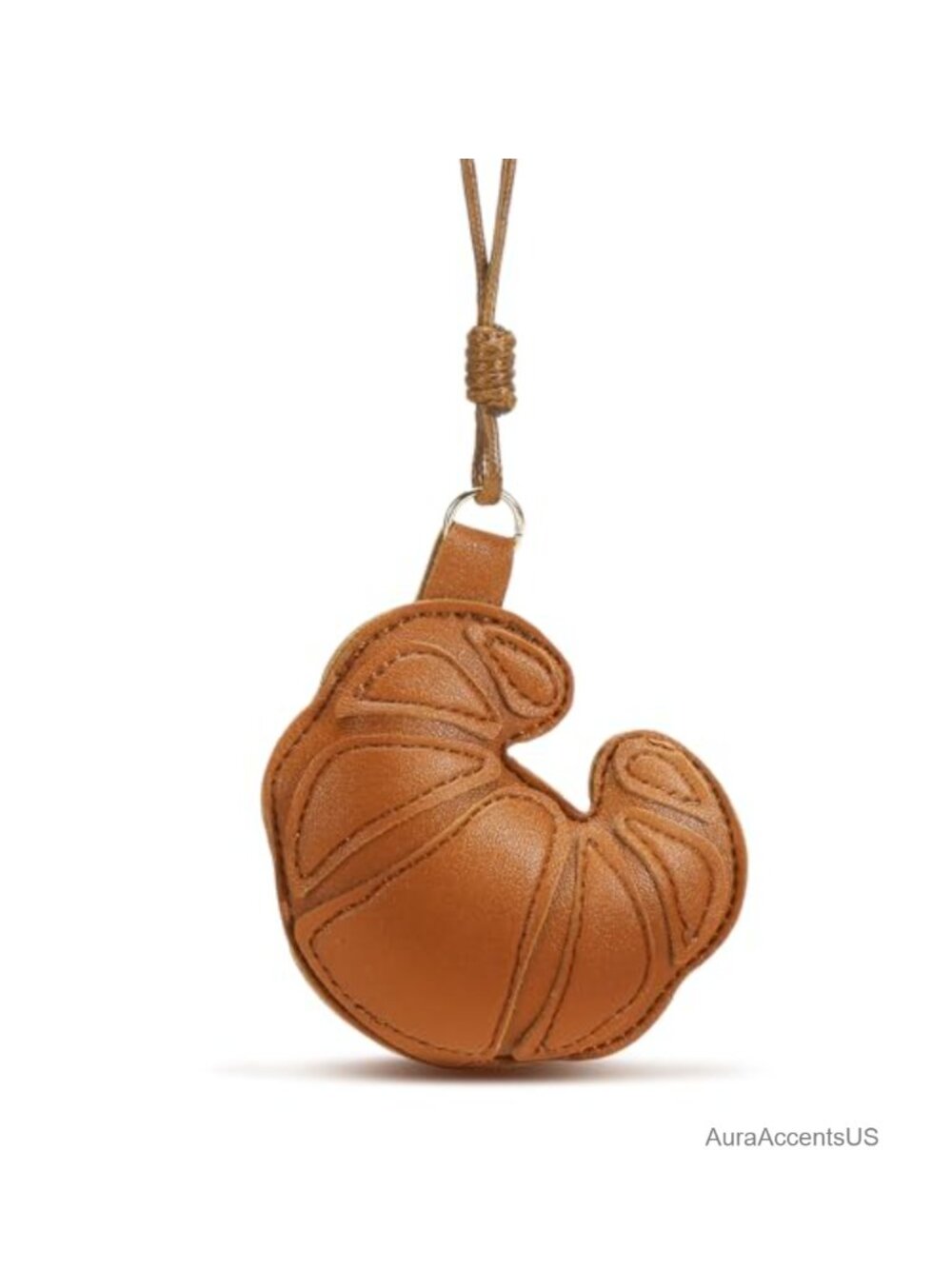 Leather Croissant Bag Charm Keychain for Purse Backpack Car